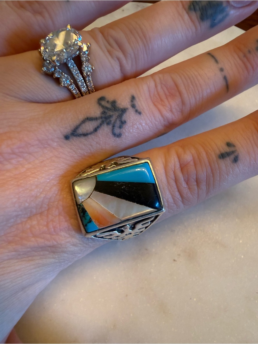 Sterling Silver Multistone Inlay Statement Ring